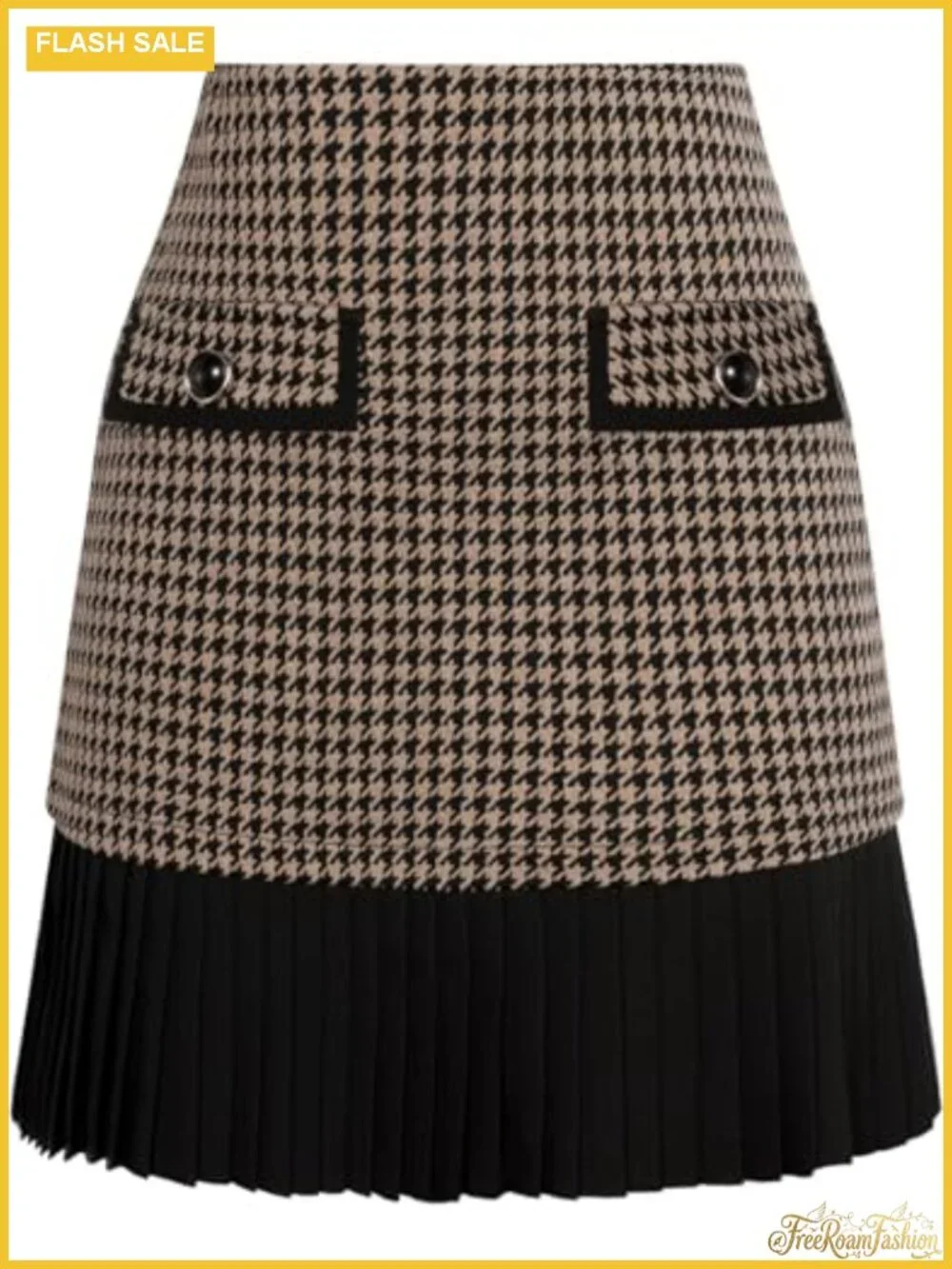 Plaid Mini Skirt High Waist Pleated A-Line Polyester Blend